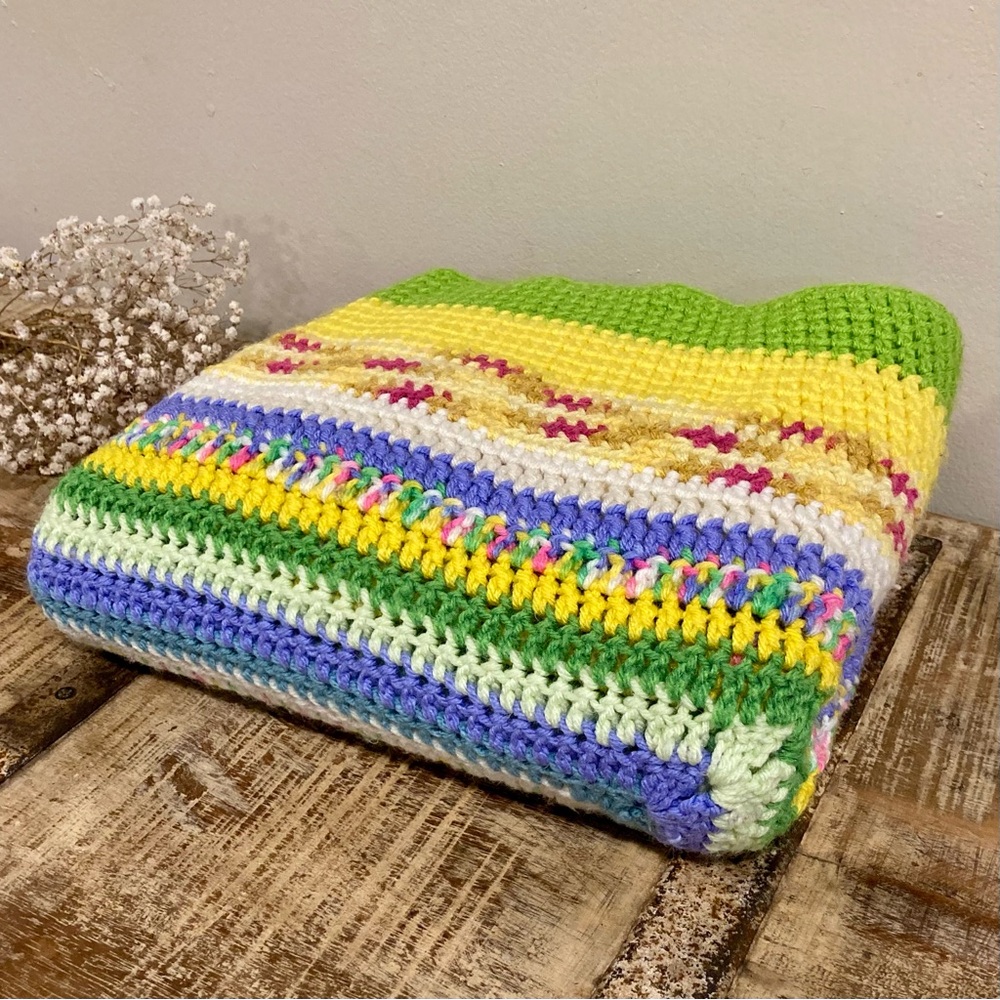 Small Handmade Crochet Blanket 45” x 47” Multicolor